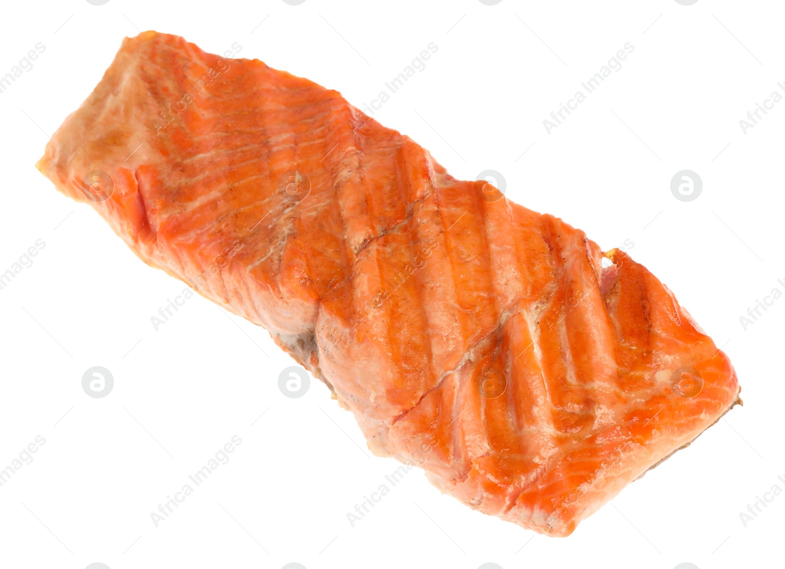 Photo of Piece of tasty grilled salmon isolated on white