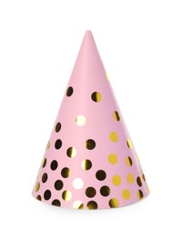 One pink party hat isolated on white