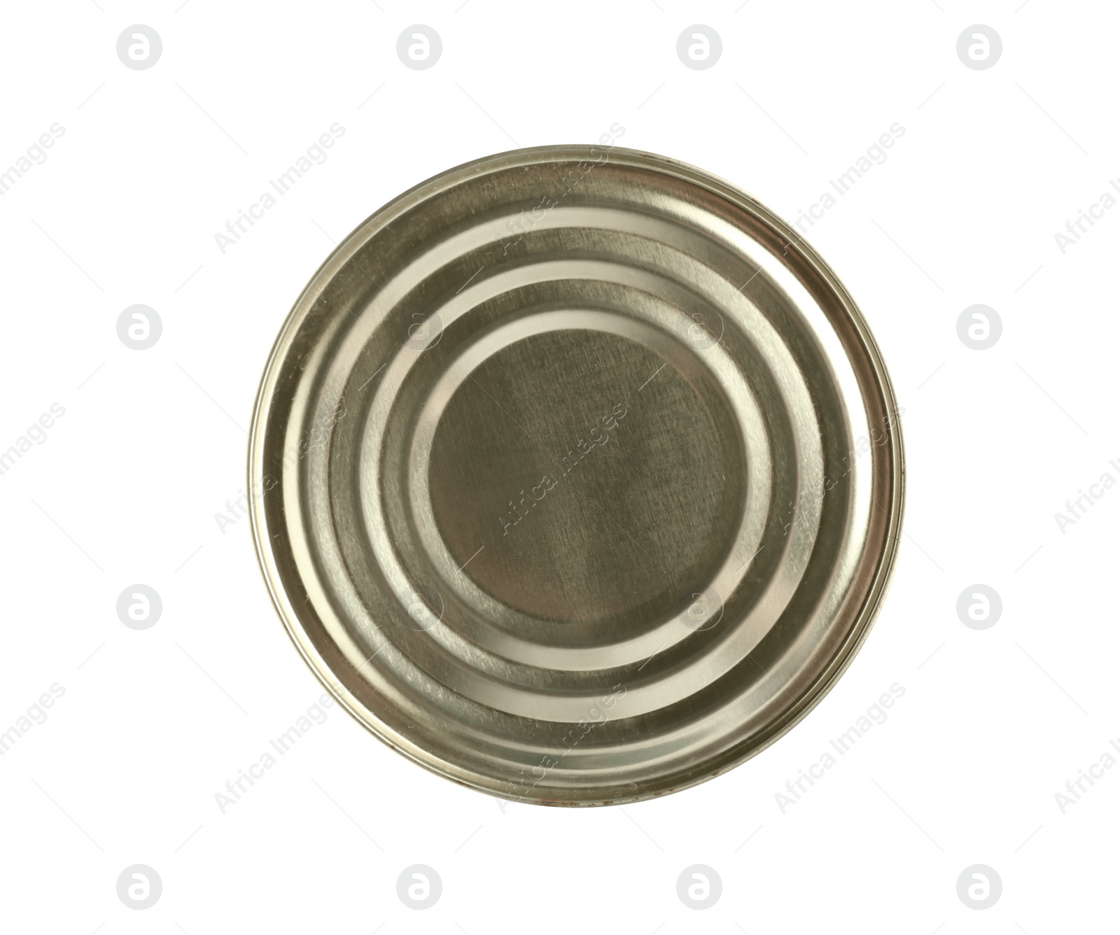 Photo of Closed tin can isolated on white, top view