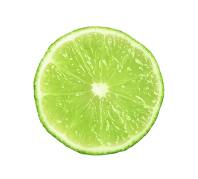 Cut fresh ripe lime isolated on white