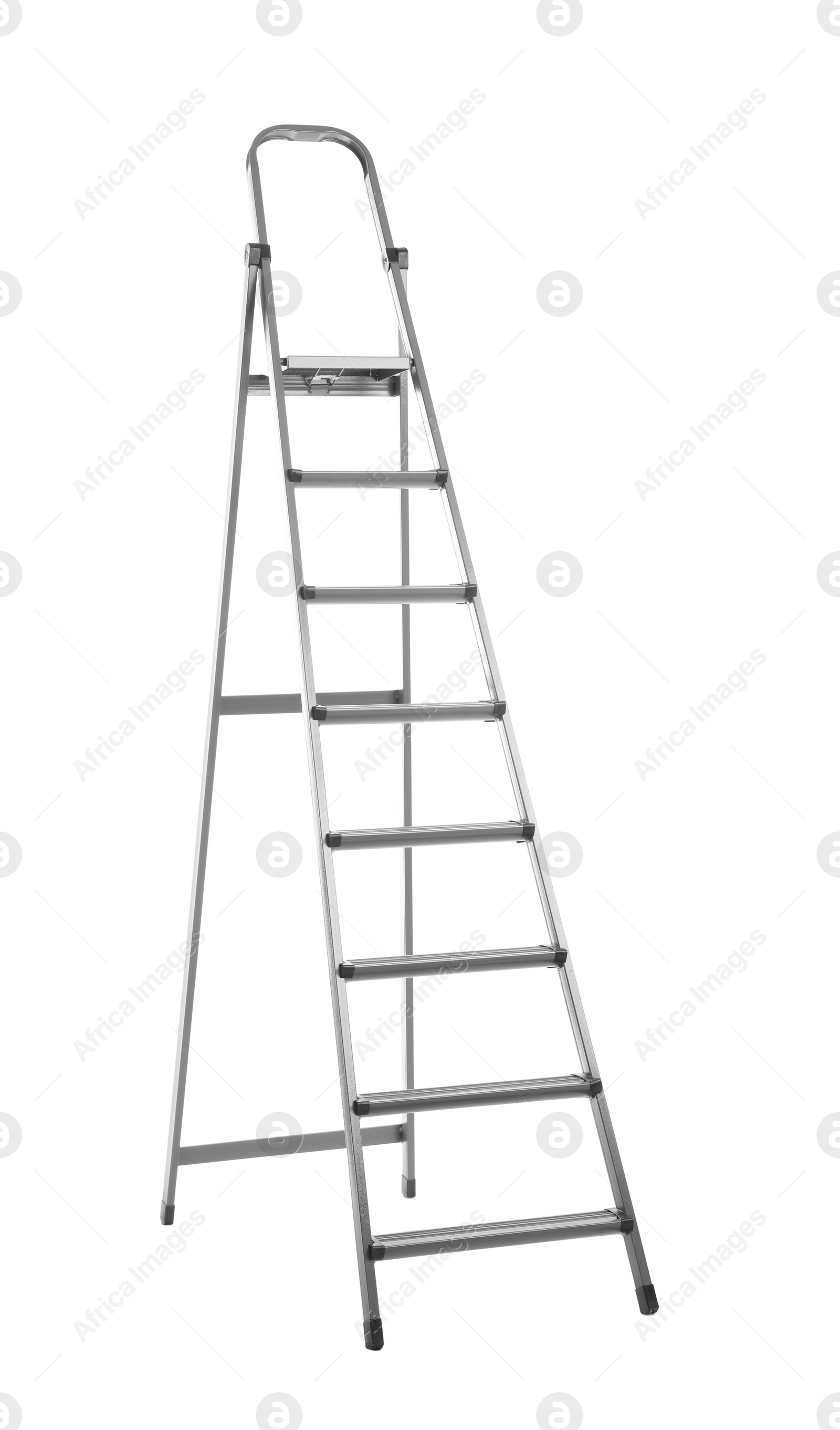 Photo of Modern metal stepladder isolated on white. Construction tool