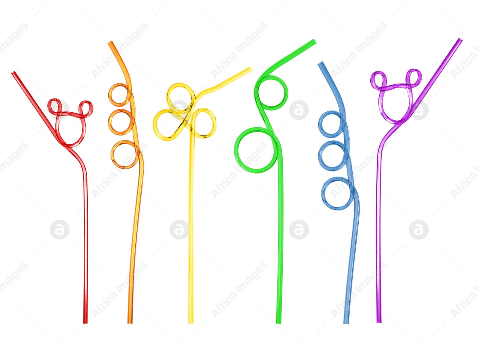 Image of Set with different straws for drinks on white background