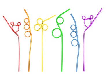 Image of Set with different straws for drinks on white background