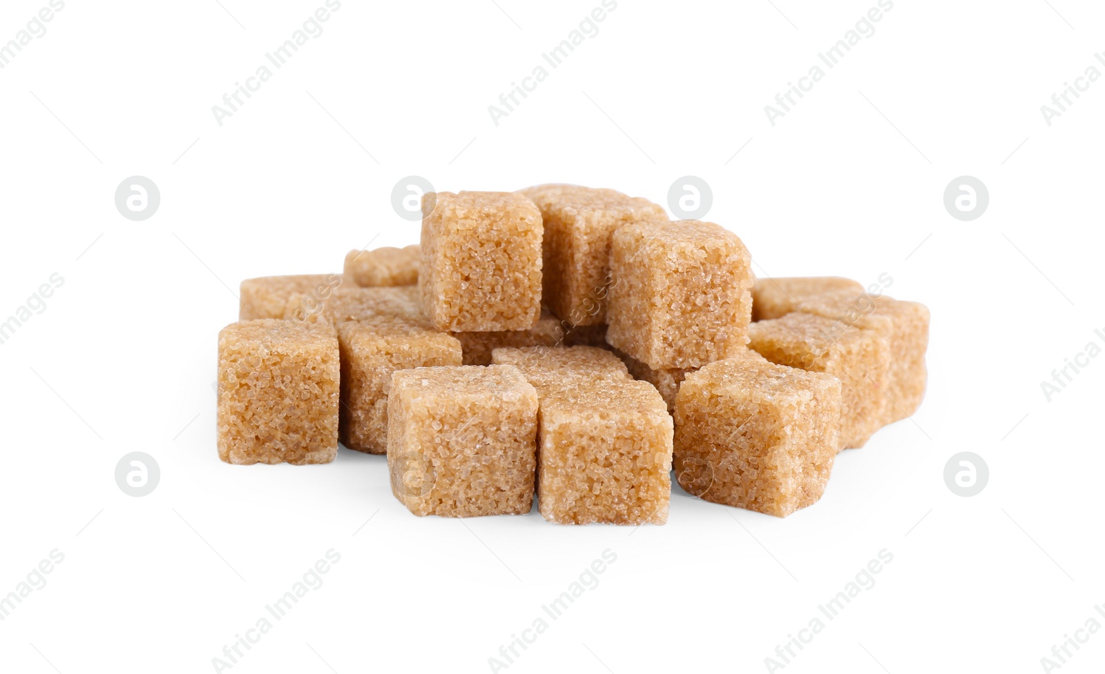 Photo of Pile of brown sugar cubes isolated on white