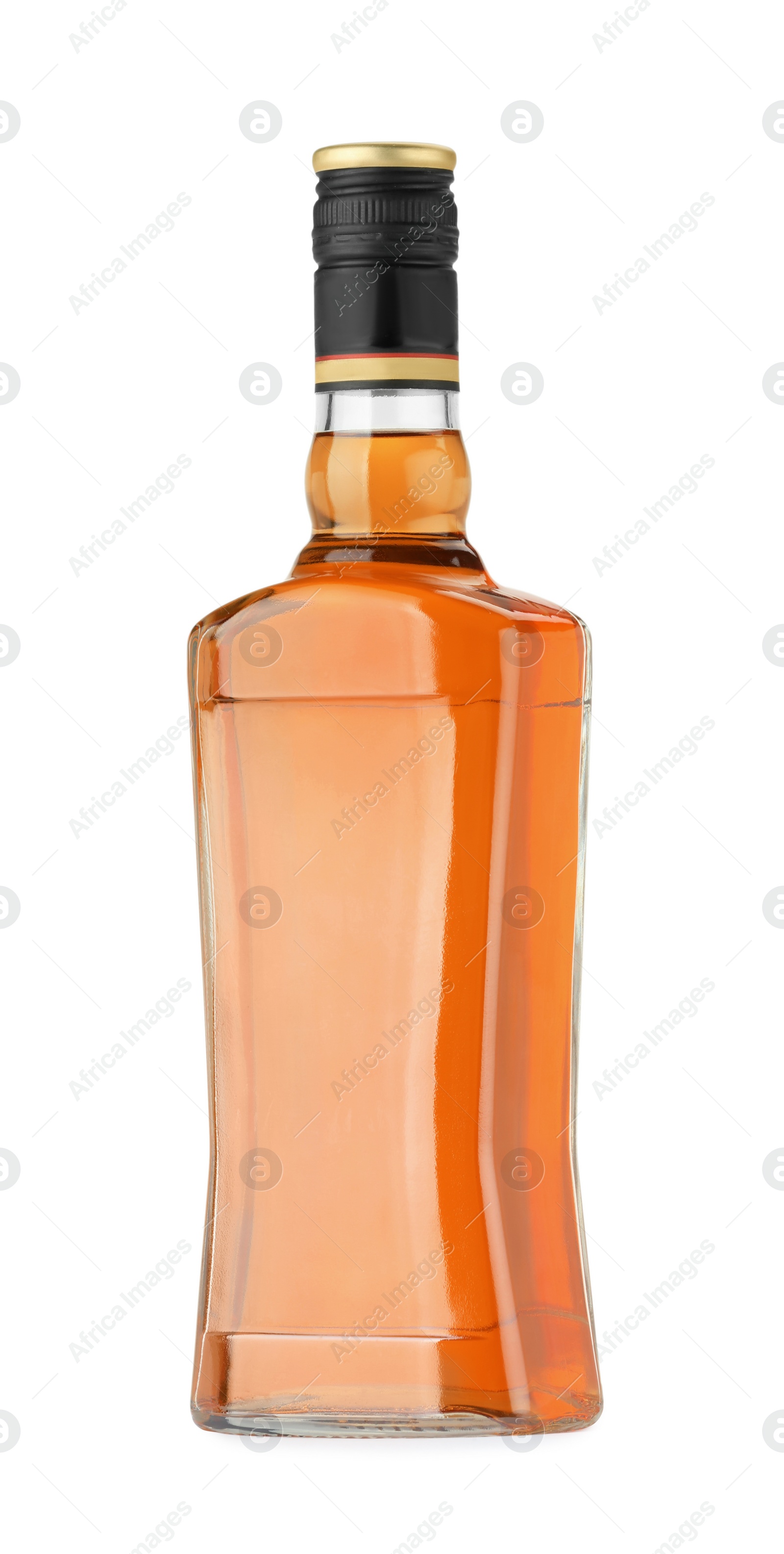 Photo of Bottle of whiskey isolated on white. Alcoholic drink