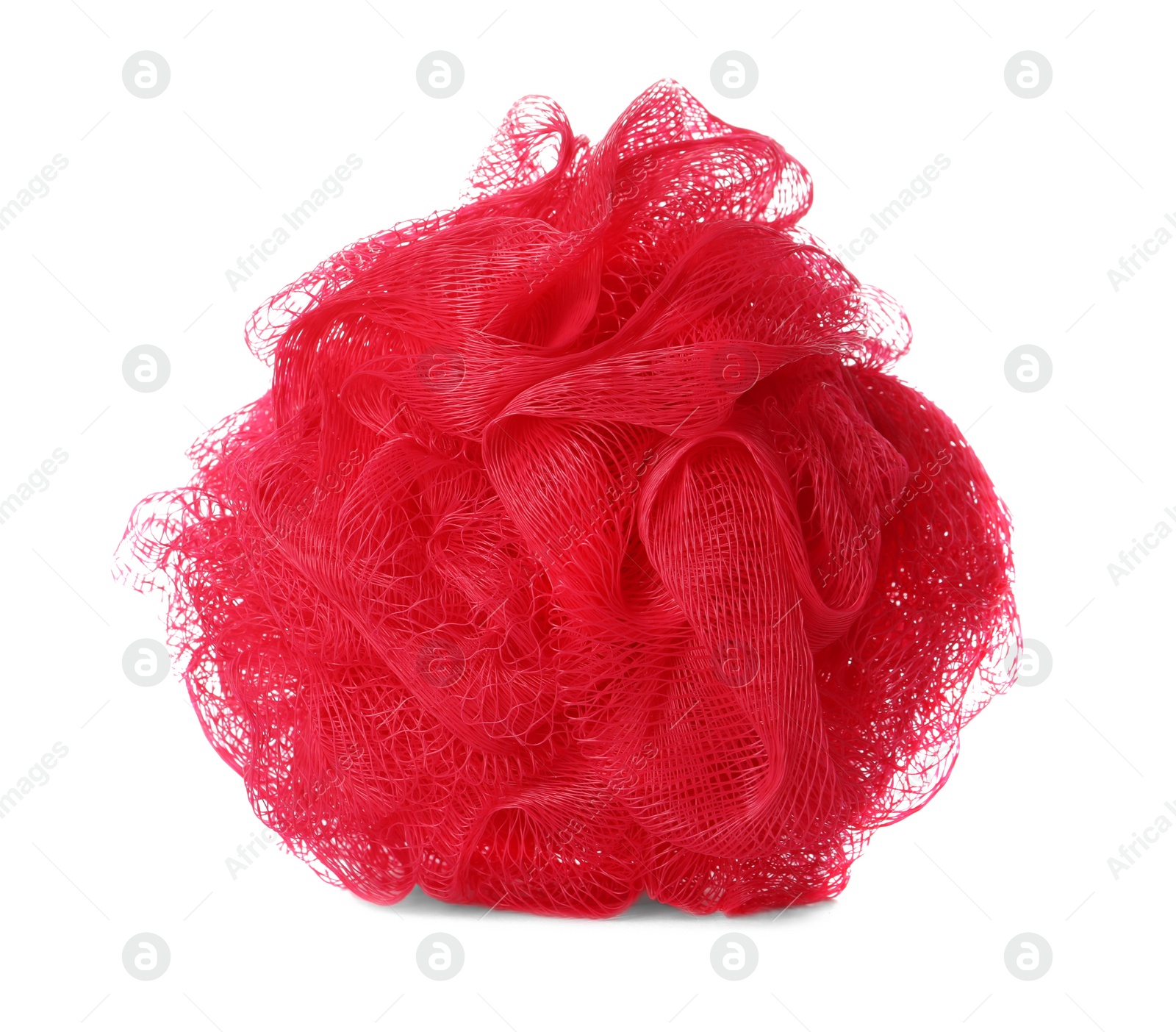 Photo of New red shower puff isolated on white