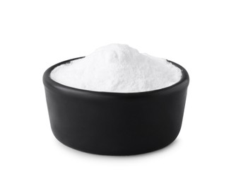 Bowl of sweet fructose powder isolated on white