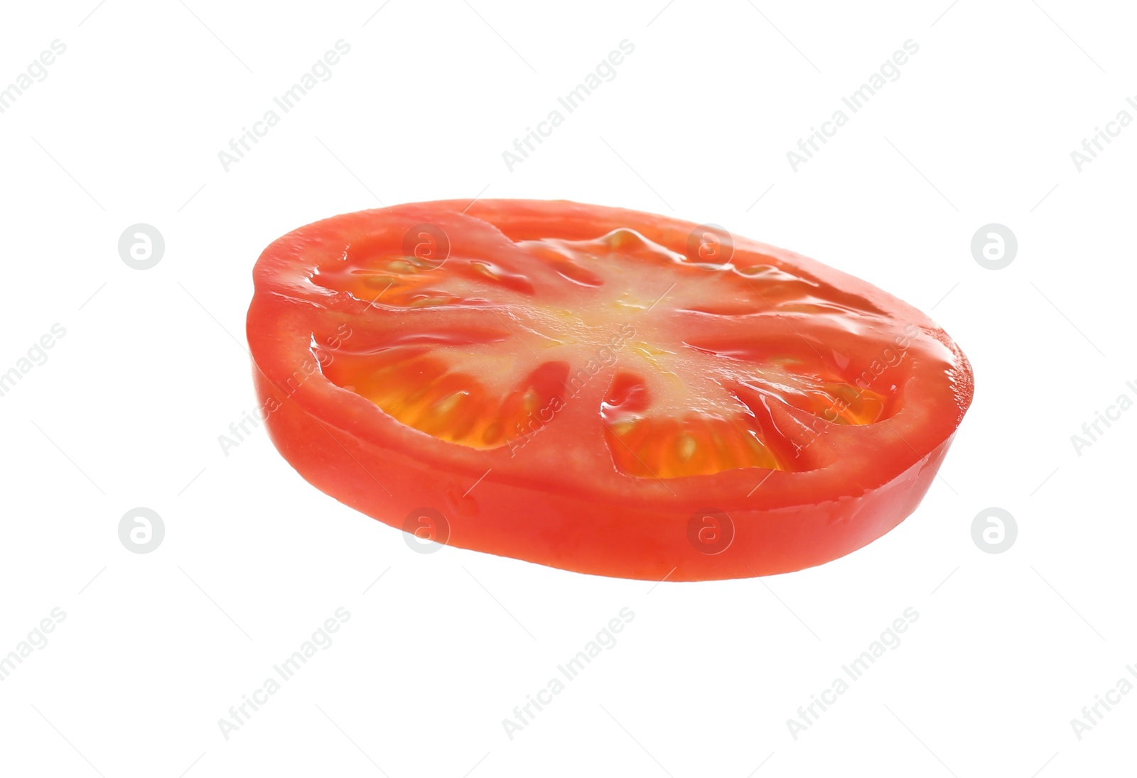 Photo of Slice of tasty raw tomato isolated on white