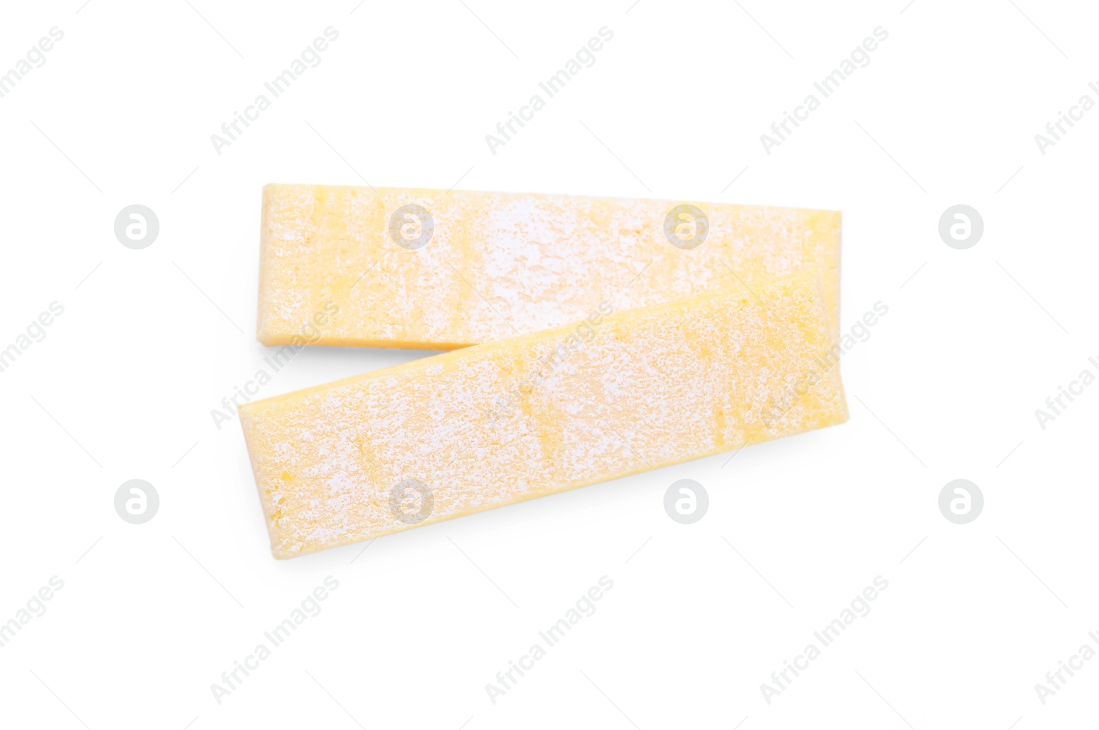 Photo of Sticks of tasty chewing gum isolated on white, top view