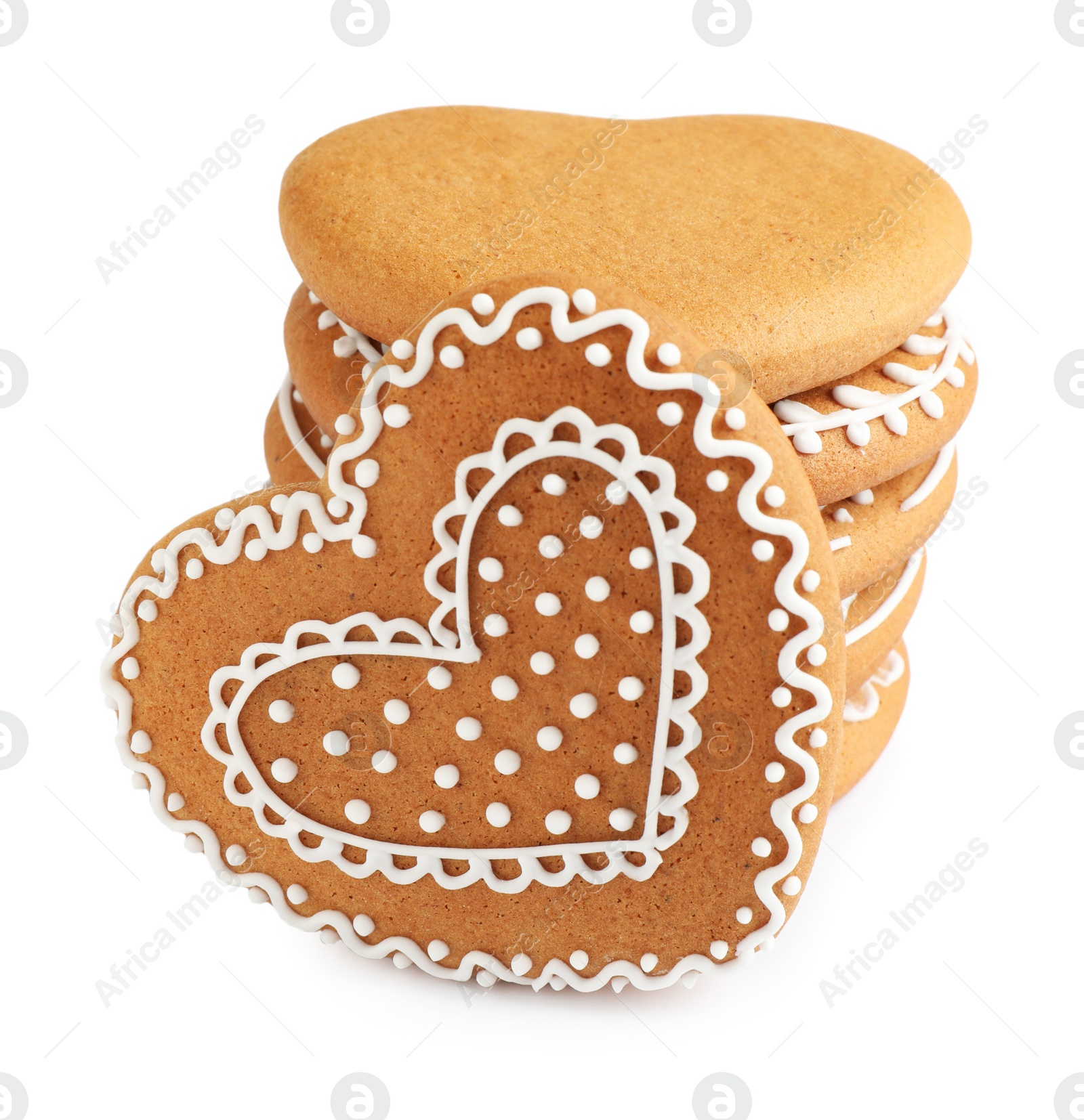 Photo of Tasty heart shaped gingerbread cookies isolated on white