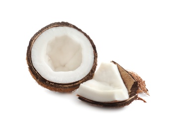 Ripe coconut on white background