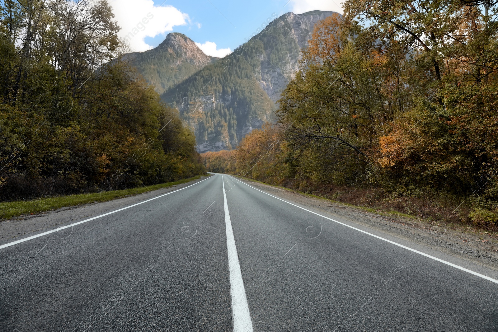 Image of Empty asphalt road in mountains. Picturesque landscape