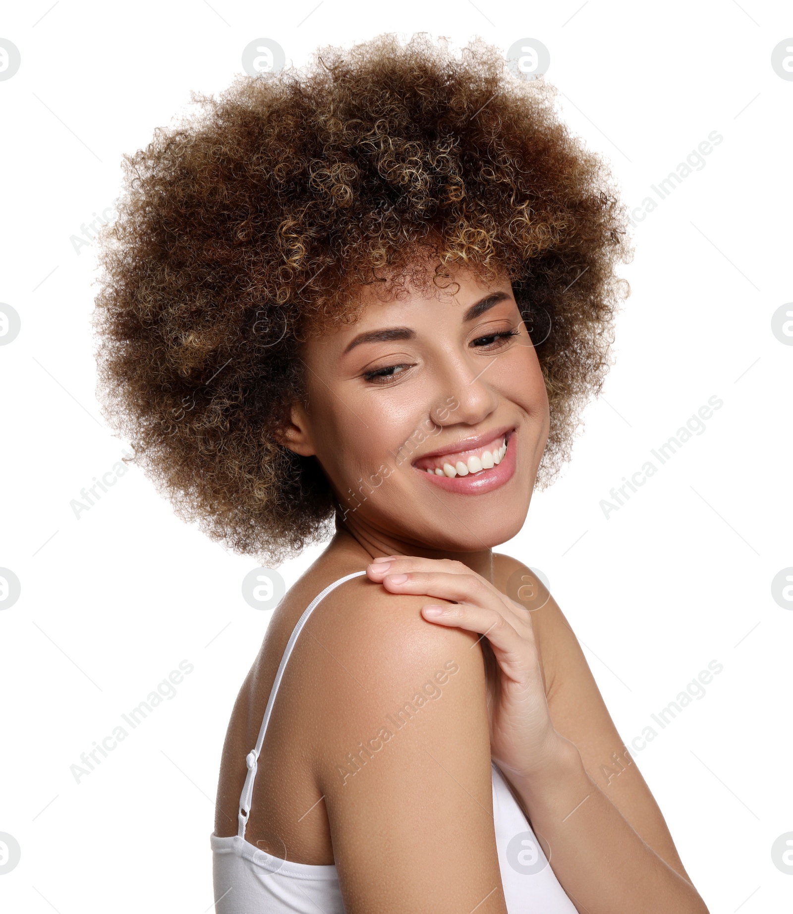 Photo of Beautiful woman with healthy skin on white background