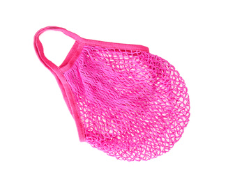 Pink net bag isolated on white, top view