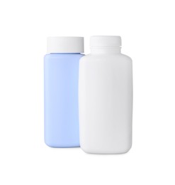 Photo of Blank bottles of baby powder isolated on white