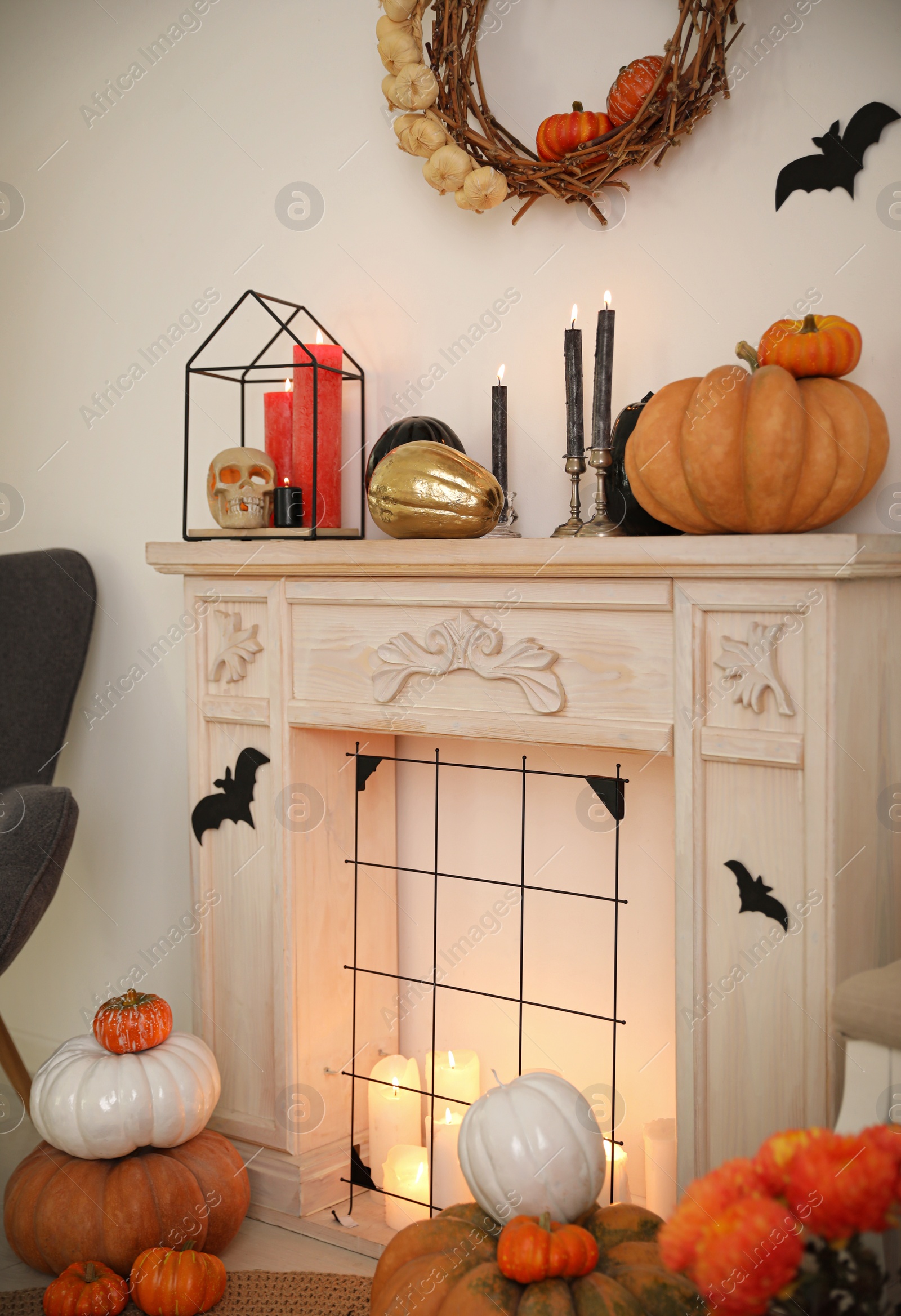 Photo of Modern room decorated for Halloween. Idea for festive interior