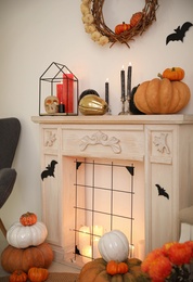 Modern room decorated for Halloween. Idea for festive interior