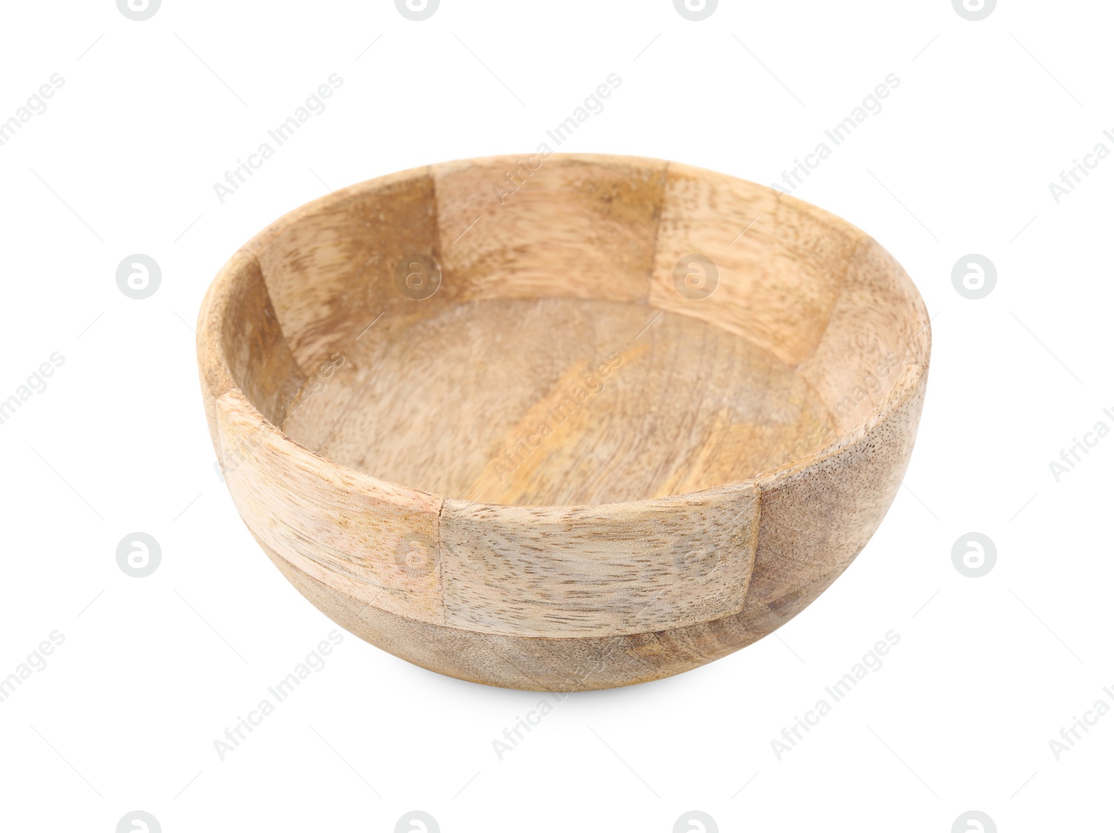 Photo of One wooden bowl isolated on white. Cooking utensil