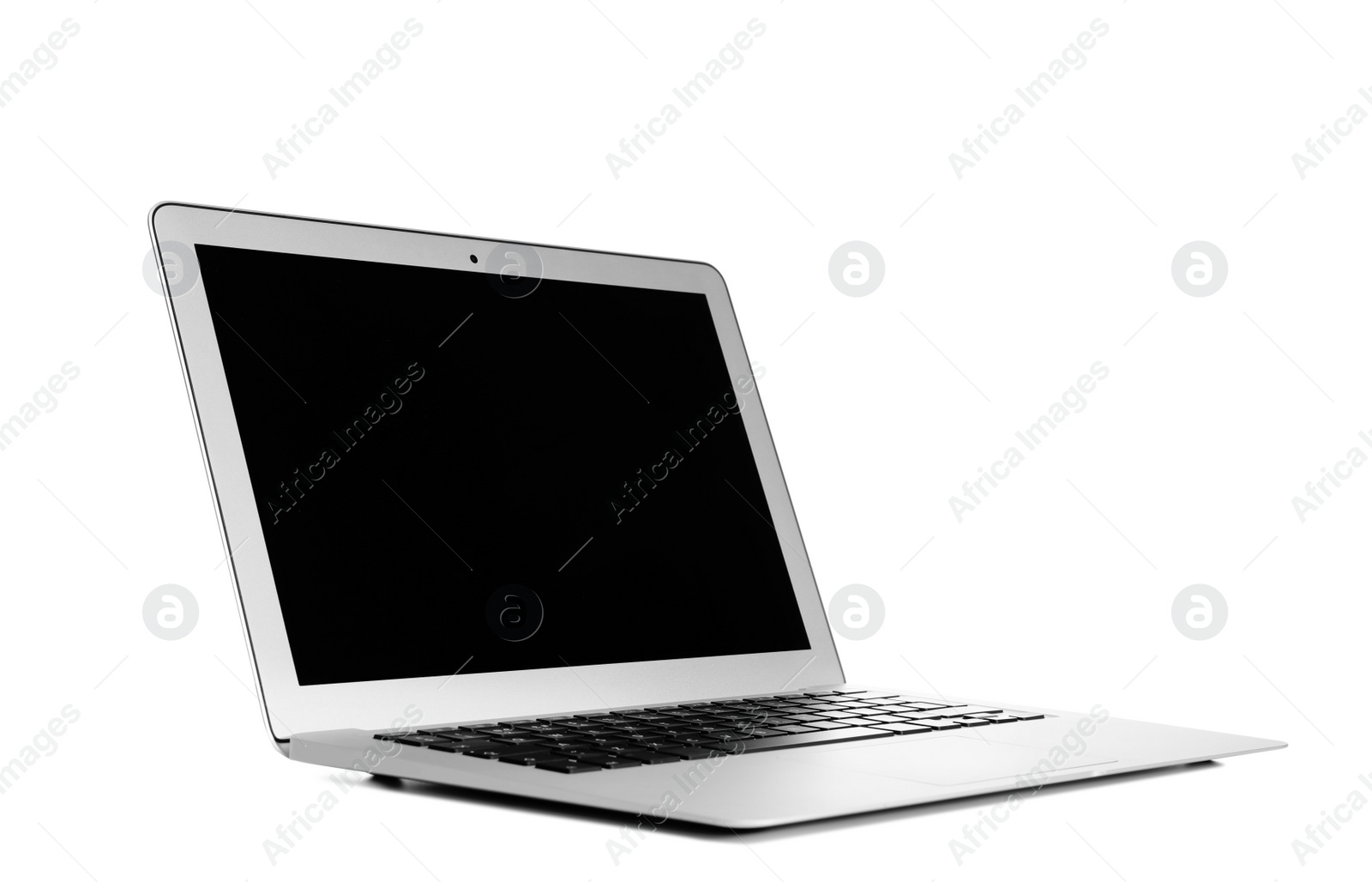 Photo of Laptop with blank screen on white background. Modern technology