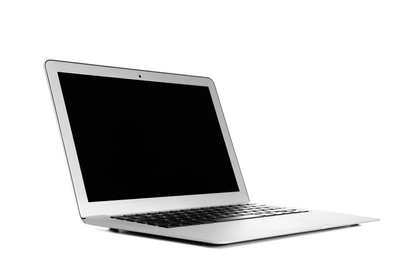 Laptop with blank screen on white background. Modern technology