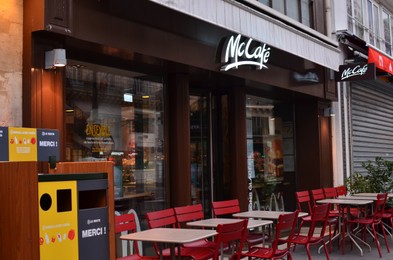 Photo of Paris, France - December 10, 2022: McCafe with outdoor seating