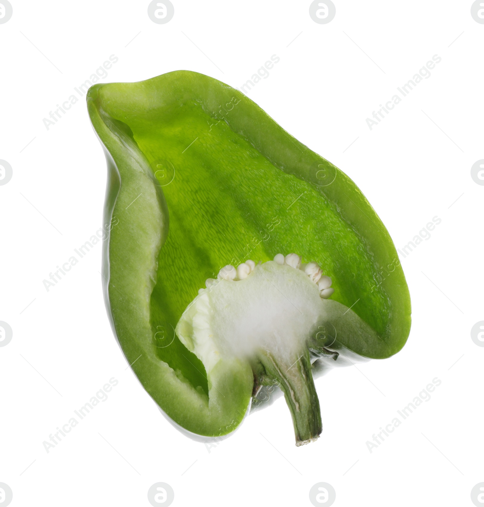 Photo of Cut green bell pepper isolated on white