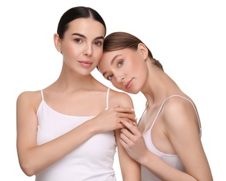 Beautiful young women with healthy skin on white background