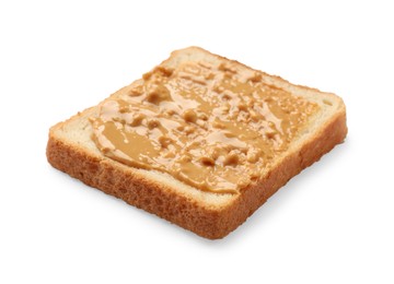 Photo of Delicious toast with peanut butter isolated on white