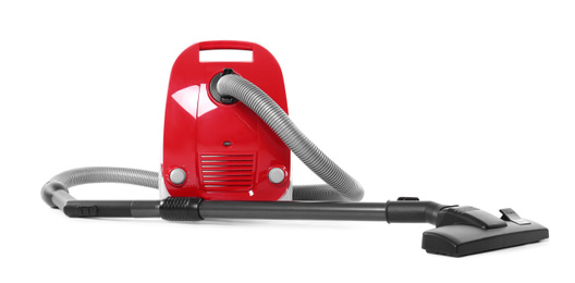 Photo of Modern red vacuum cleaner isolated on white