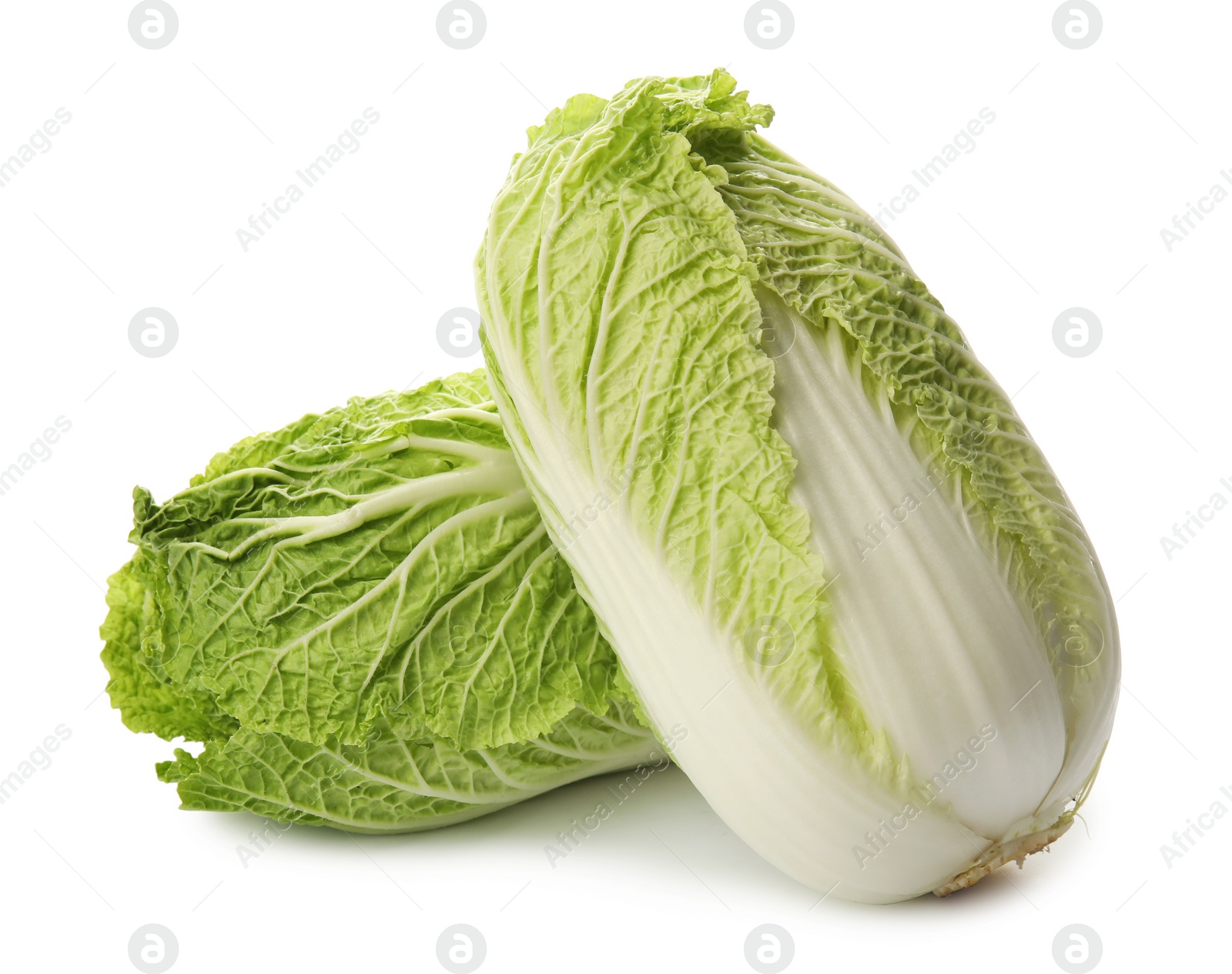 Photo of Fresh ripe cabbages on white background. Healthy food