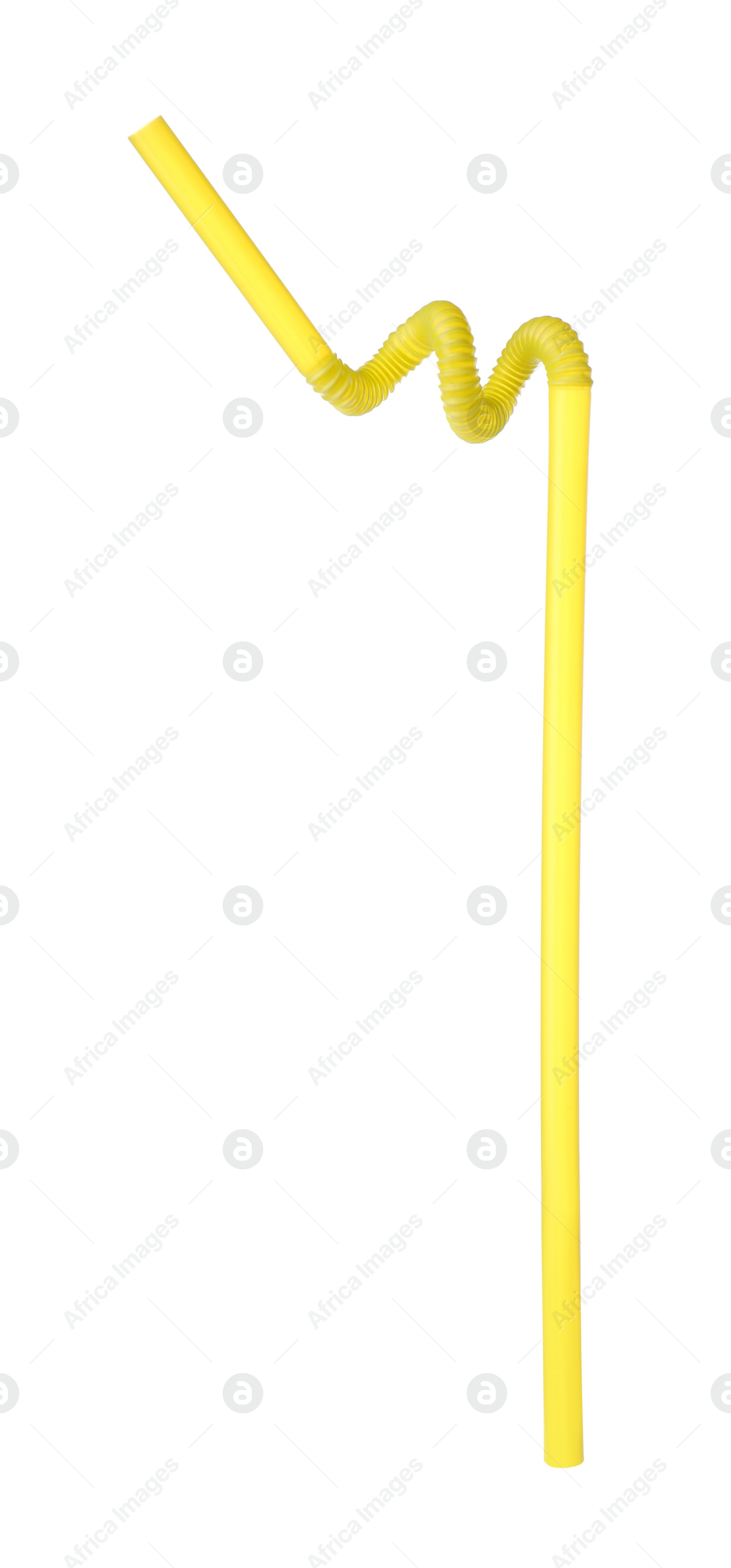 Photo of Yellow plastic cocktail straw isolated on white