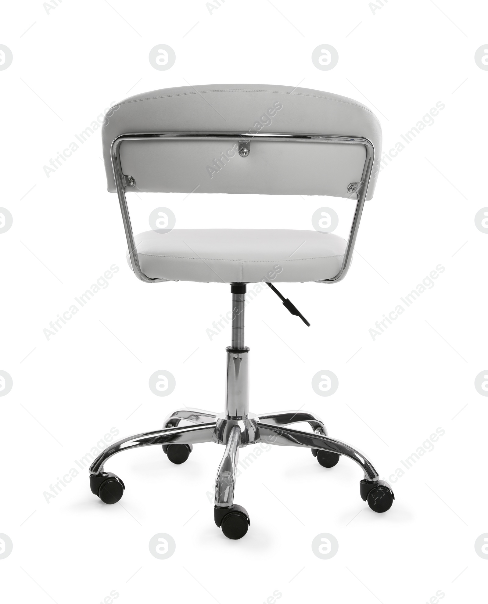 Photo of White leather office chair isolated on white, back view