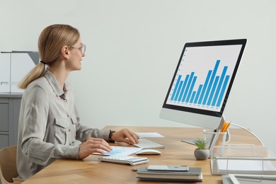 Professional accountant working at wooden desk in office