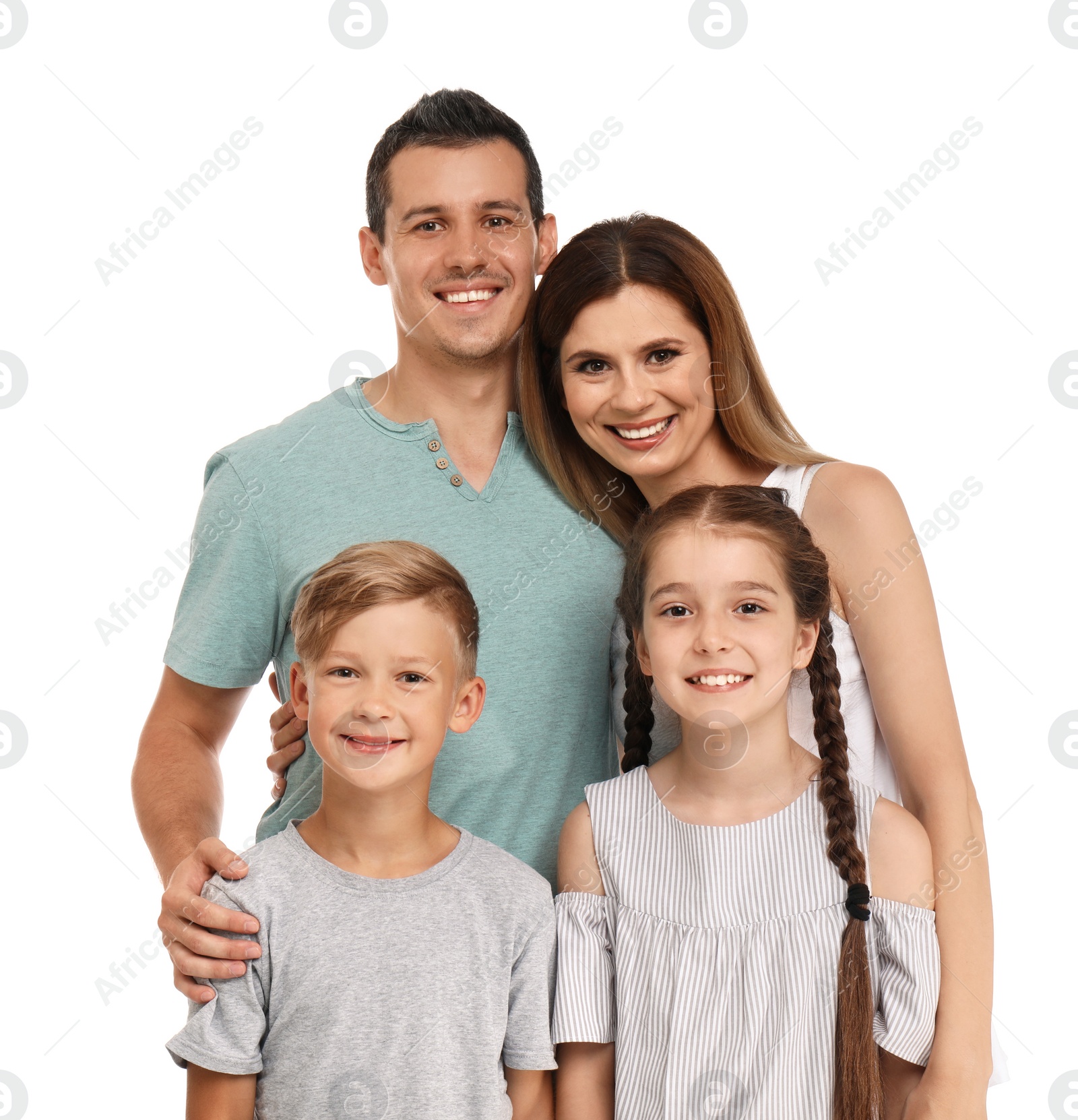 Photo of Happy family with children on white background