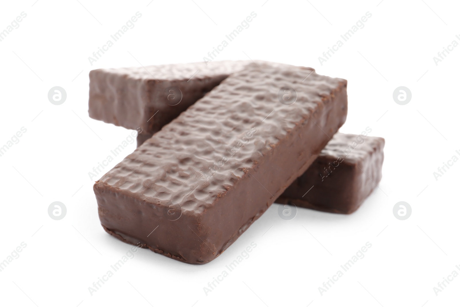 Photo of Delicious wafer sticks with chocolate coating isolated on white