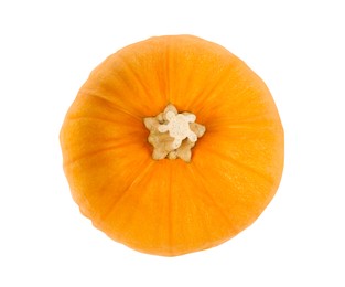 Photo of Fresh ripe pumpkin isolated on white, top view