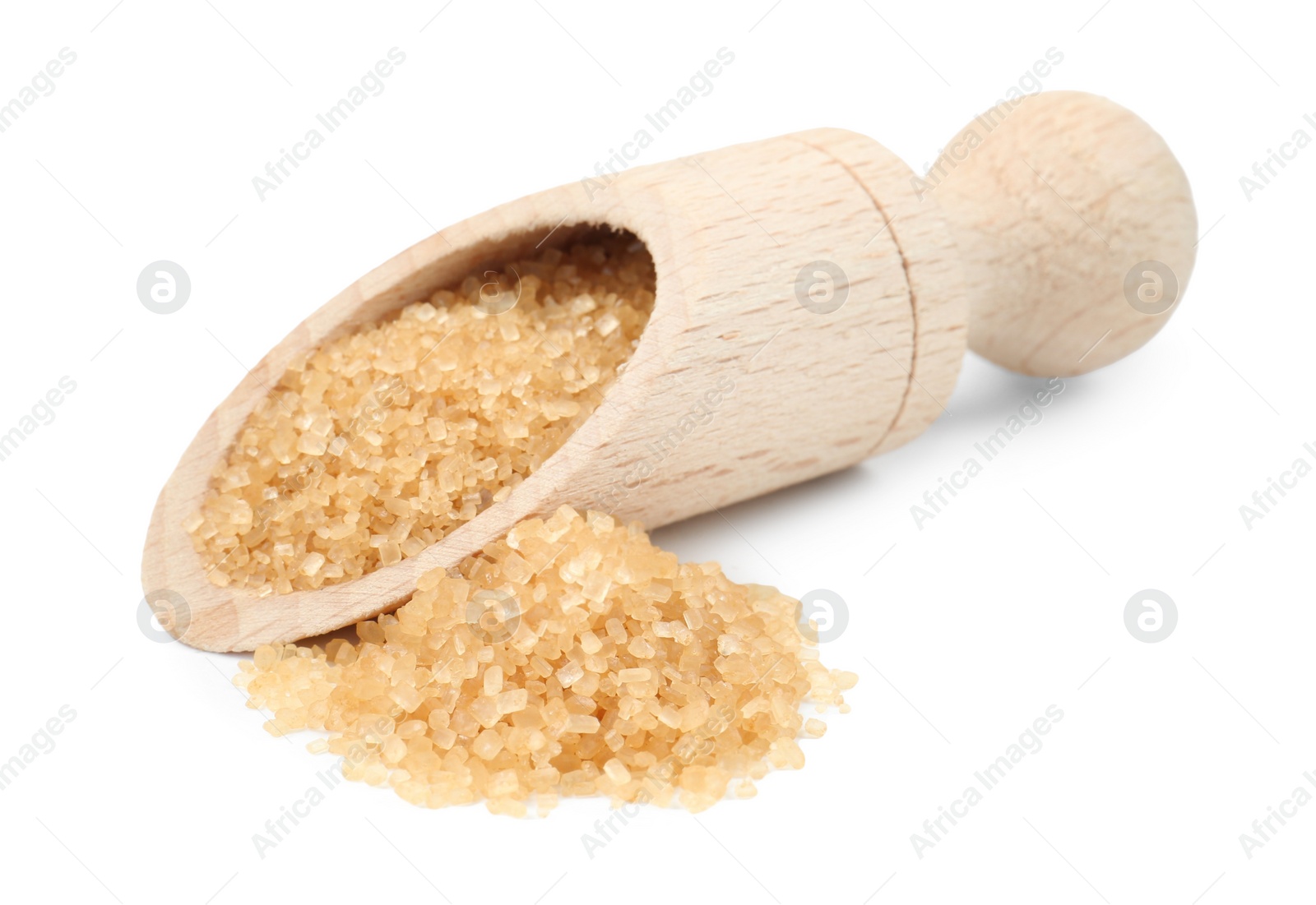 Photo of Brown sugar in scoop isolated on white