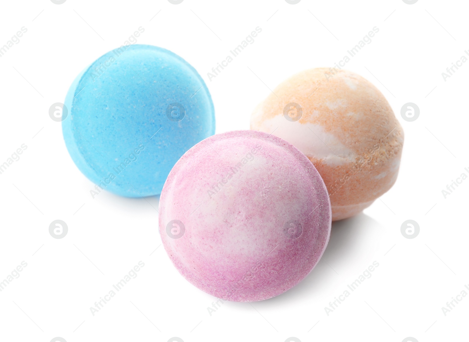 Photo of Bath bombs on white background. Spa products