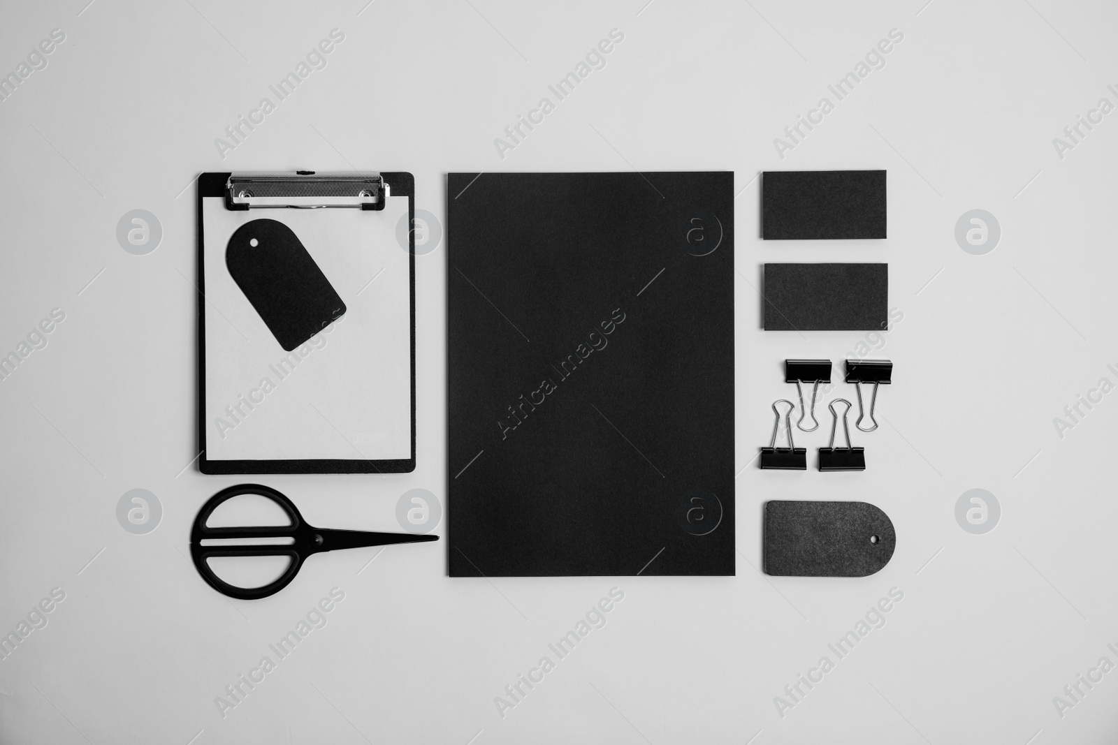 Photo of Flat lay composition with stationery on light background. Mock up for design