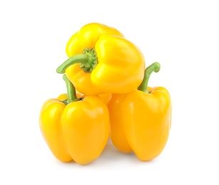 Ripe yellow bell peppers isolated on white