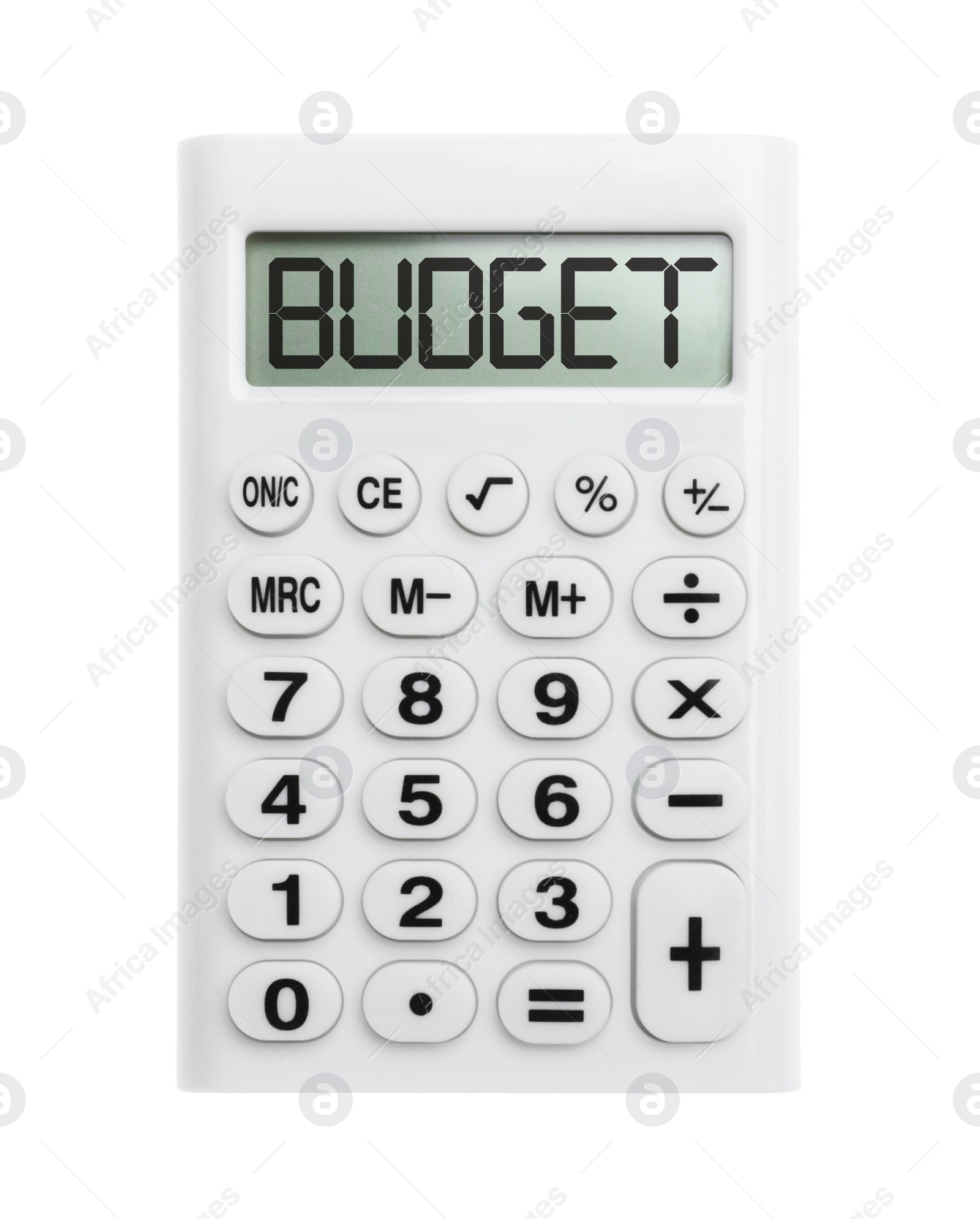 Image of Calculator with word Budget isolated on white