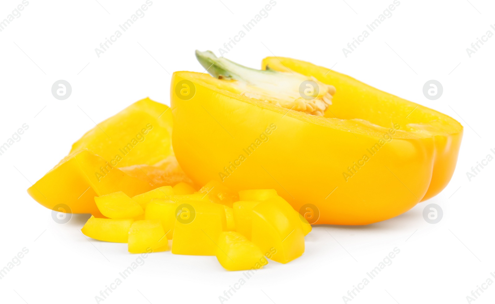 Photo of Cut yellow bell pepper isolated on white