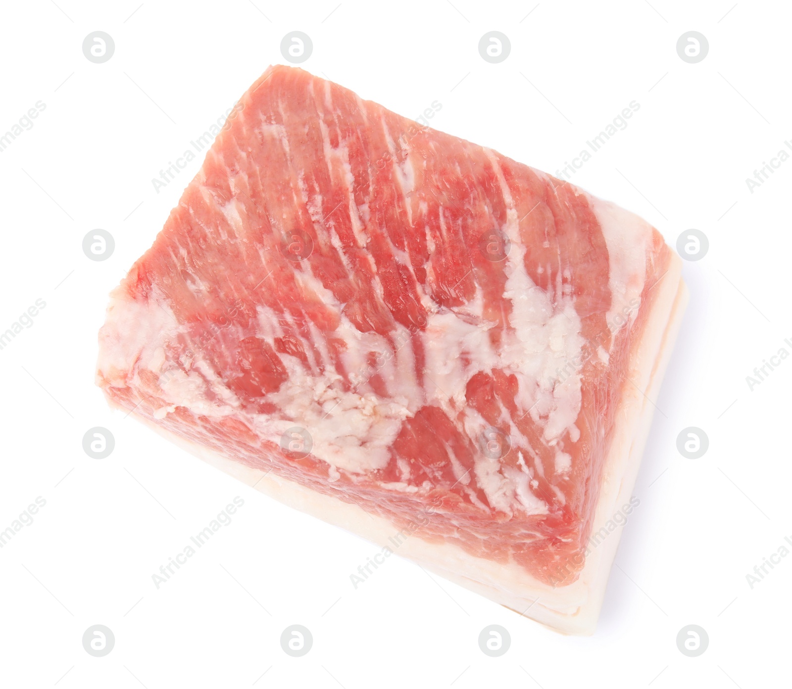 Photo of Piece of pork fatback isolated on white, top view