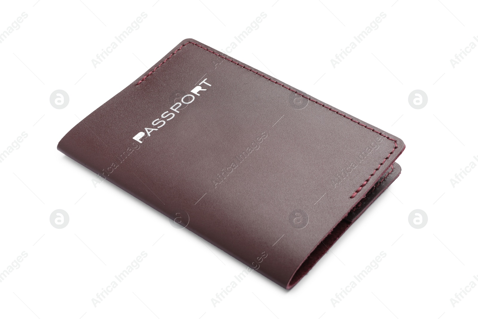 Photo of Passport in brown leather case isolated on white