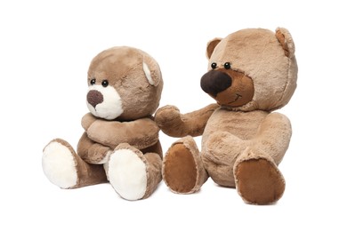 Photo of Cute teddy bears isolated on white. Child`s toy