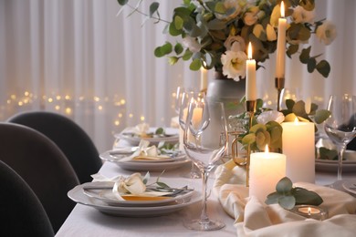 Festive table setting with beautiful decor indoors