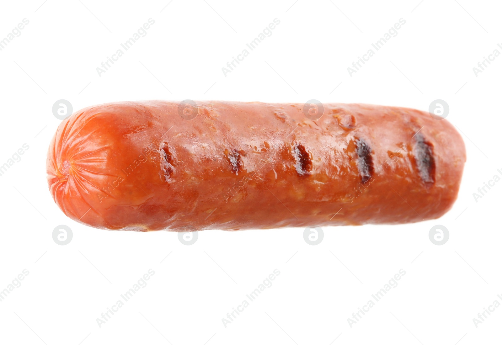 Photo of Tasty grilled sausage isolated on white. Ingredient for hot dog