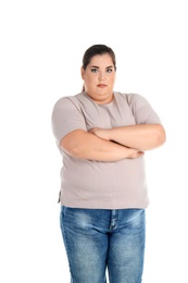 Photo of Portrait of overweight woman on white background