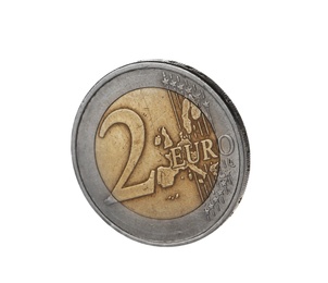 Photo of Shiny two euro coin on white background