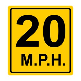 Illustration of Road sign ADVISORY SPEED 20 on white background, illustration